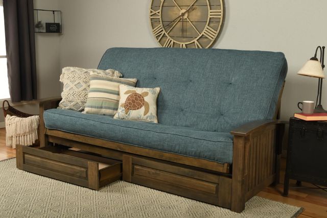 Kodiak Furniture Washington Linen Aqua/Rustic Walnut Queen Queen Storage Futon with Mattress-1