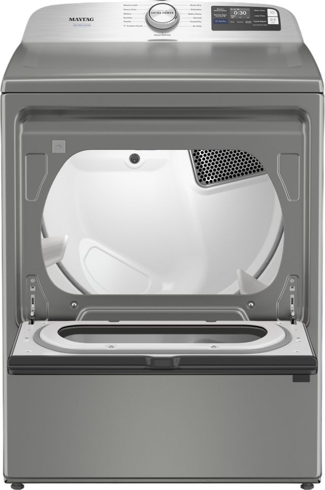 Maytag® 7.4 Cu. Ft. Classic Silver Smart Front Load Gas Dryer with Pet Pro Option-1