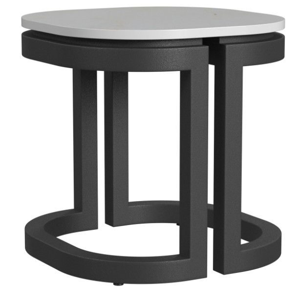 Sunset West Malibu White Sintered Stone Top Outdoor End Table with Matte Coal Aluminum Base-0