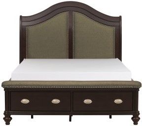 Mazin Furniture Marston Dark Cherry/Beige Queen Sleigh Bed-3