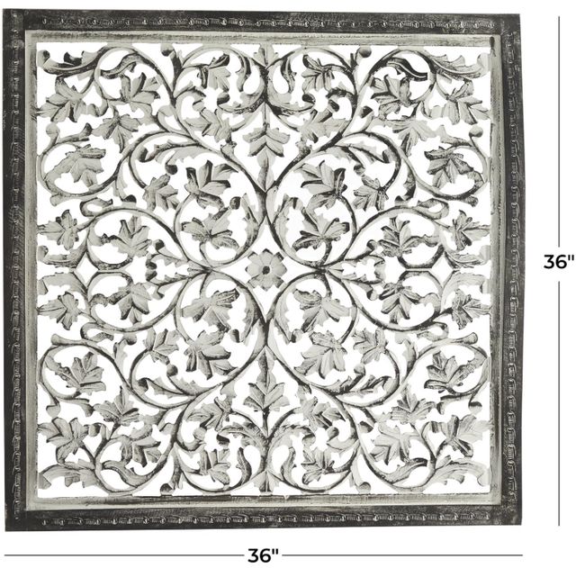 Deco Marche Floral Handmade Intricately Carved Black Wall Art-3