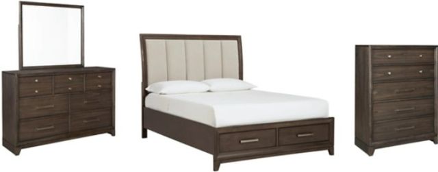 Signature Design by Ashley® Brueban 4-Piece Chestnut Brown/Gray Queen Panel Storage Bed Set-0