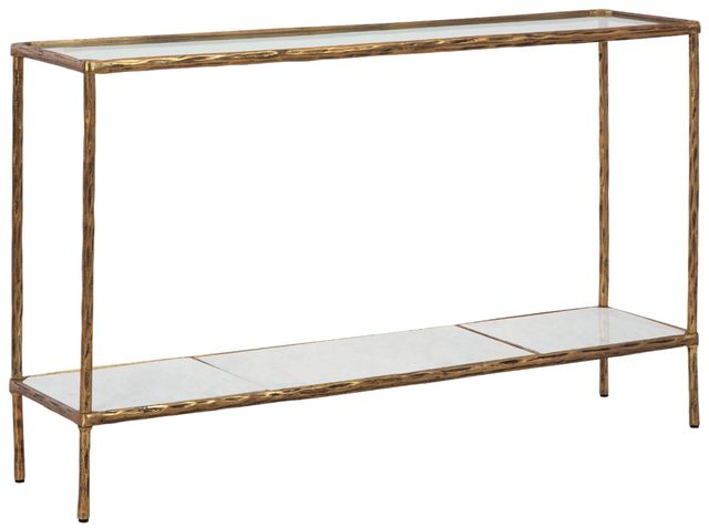 Signature Design by Ashley® Ryandale Glass Top Sofa Table with Antique Brass Base-0