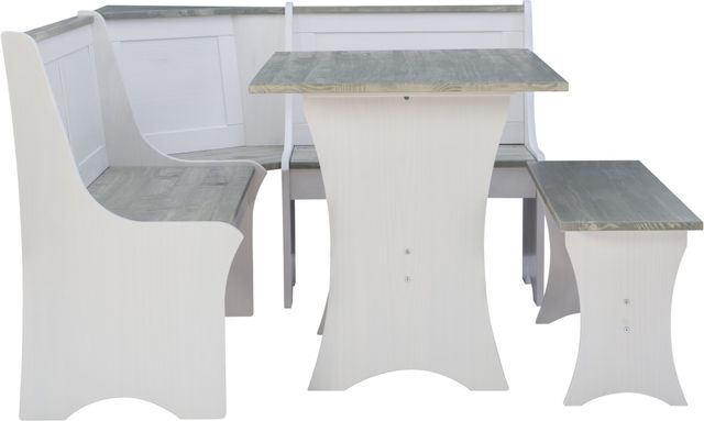 Linon Coastal 3-Piece Greywash White Corner Nook Set-1