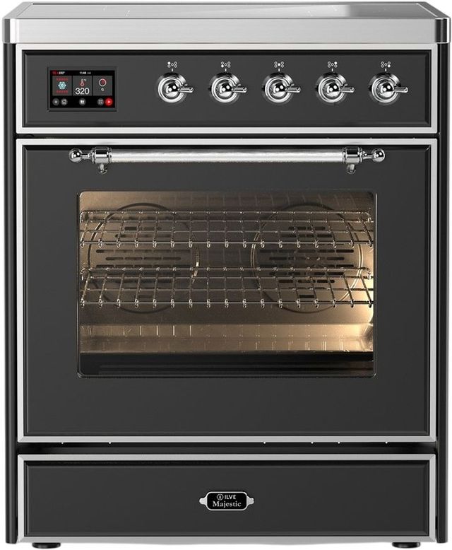 Ilve® Majestic III 30" Graphite Matte Pro Style Induction Range with Triple Glass Door and Chrome Trim-0