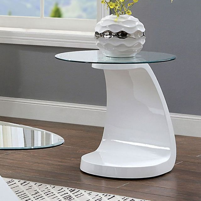 Furniture of America® Nahara Glass Top End Table with White Base-1