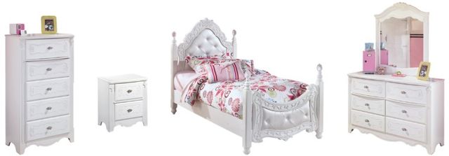Signature Design by Ashley® Exquisite 5-Piece White Twin Poster Bed Set-0
