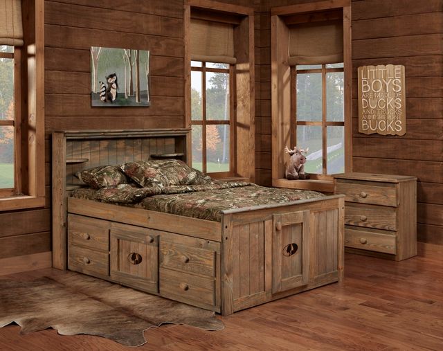 Simply Bunk Beds Mossy Oak Full Bookcase Captains Bed with Twin Trundle and Jumbo Chest-0