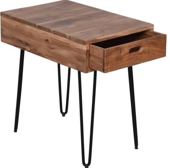 Jofran Inc. Rollins Natural Chairside Table with Black Base-2