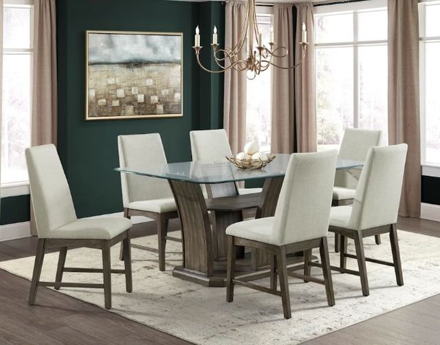 Elements International Dapper Glass Top Rectangular Dining Table with Walnut Base-1