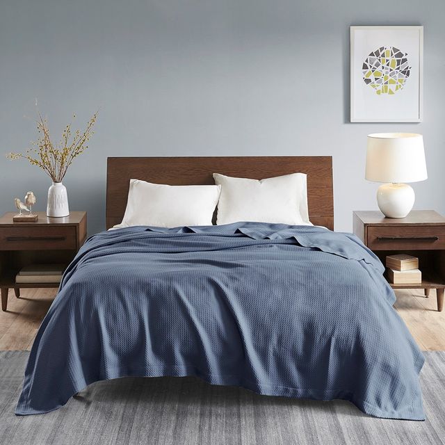 Olliix by Madison Park Egyptian Cotton Blue King Blanket-4