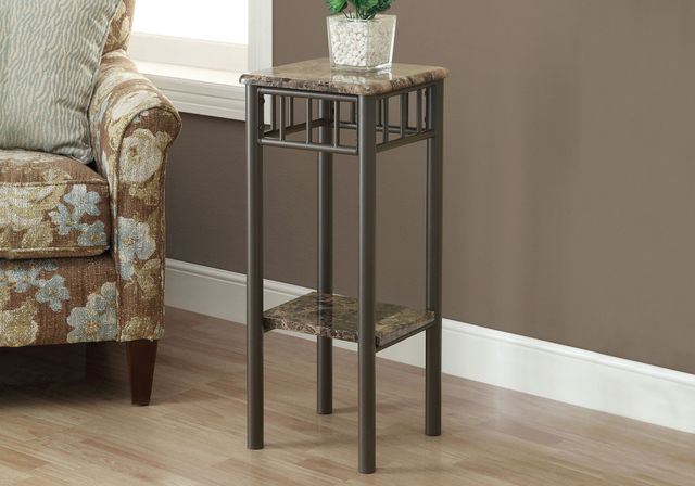 Monarch Specialties Inc. Cappuccino Marble Bronze Accent Table-2