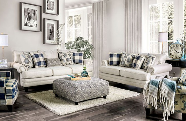 Furniture of America® Nash Ivory/Navy Ottoman-1