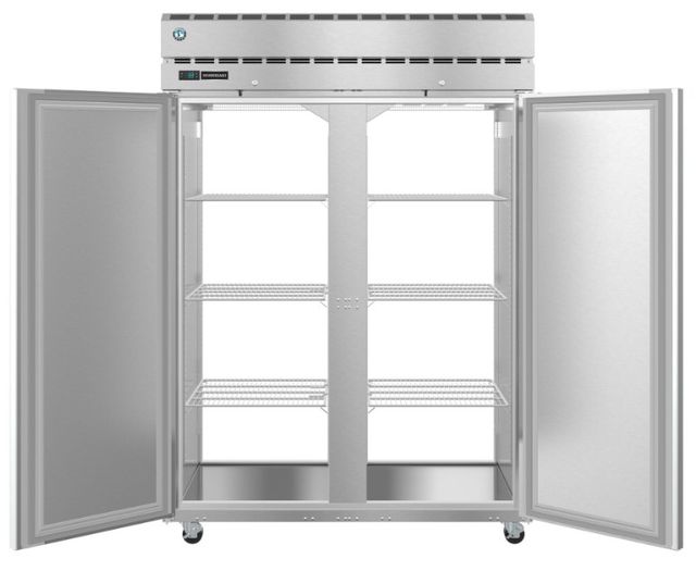 Hoshizaki Steelheart® 55" 52.55" 5 Cu. Ft. Stainless Steel Two Section Pass Thru Upright Freezer with Full Solid Doors and Lock-3