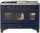 Ilve® Majestic III 48" Midnight Blue Pro Style Dual Fuel Liquid Propane Range with 5 Black Brass Burners and Burnished Trim-0