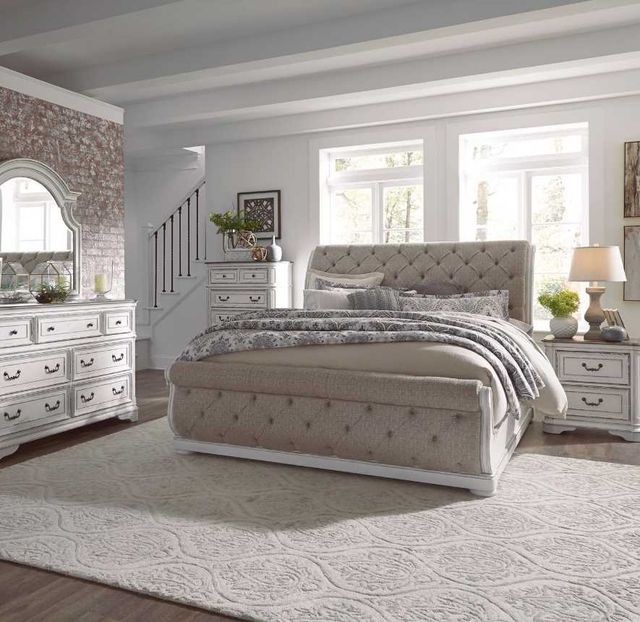 Liberty Furniture Magnolia Manor 5-Piece Antique White/Gray/Weathered Bark California King Sleigh Bedroom Set-1