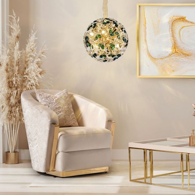 Michael Amini® Bouquet Emerald/Gold 10-Light Round Chandelier-1