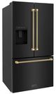 ZLINE Autograph Edition 36" 28.9 Cu. Ft. Black Stainless Steel Standard-Depth French Door Fingerprint-Resistant Refrigerator with External Water Dispenser and Dual Ice Maker in Champagne Bronze Helix Handles-2