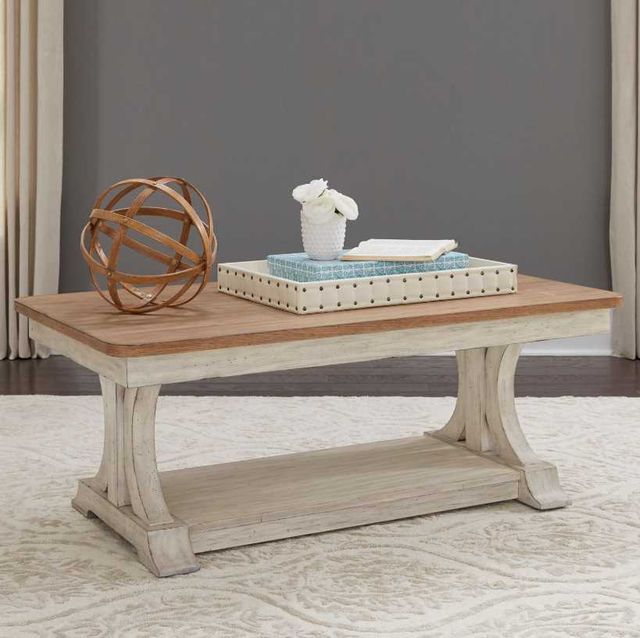 Liberty Furniture Farmhouse Reimagined Chestnut Cocktail Table with Antique White Base-1
