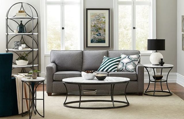 Hammary® Impact White Marble Top Round End Table with Bronze/Silver Base-2