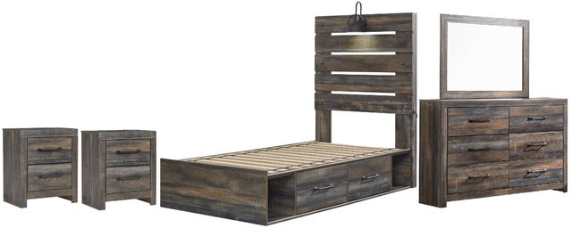 Signature Design by Ashley® Drystan 5-Piece Brown Rustic Twin Youth Storage Bed Set-0