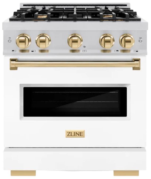 ZLINE Classic Autograph Edition 30" Stainless Steel Pro Style Gas Range with White Matte Door and Polished Gold Accents-0