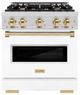 ZLINE Classic Autograph Edition 30" Stainless Steel Pro Style Gas Range with White Matte Door and Polished Gold Accents-0