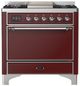 Ilve® Majestic III 36" Burgundy Pro Style Dual Fuel Liquid Propane Range with Solid Door and Chrome Trim-0