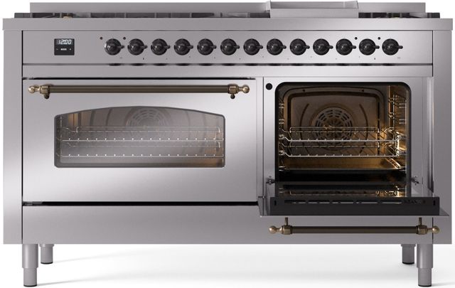 Ilve® Nostalgie II Series 60" Stainless Steel Pro Style Dual Fuel Range-3