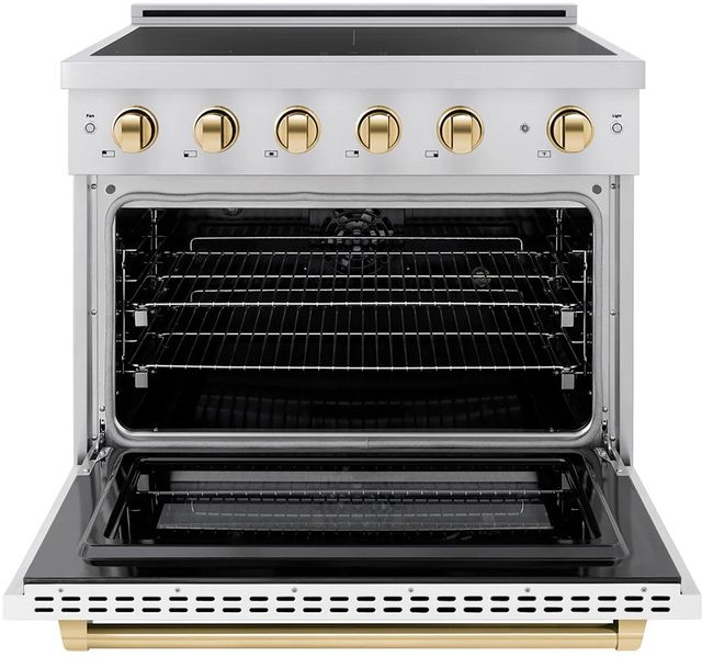 ZLINE Autograph Edition Paramount 36" Stainless Steel Pro Style Induction Range with White Matte Door and Polished Gold Accents-1