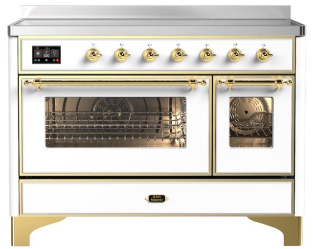 Ilve® Majestic III 48" White Pro Style Induction Range with Triple Glass Door and Brass Trim-0