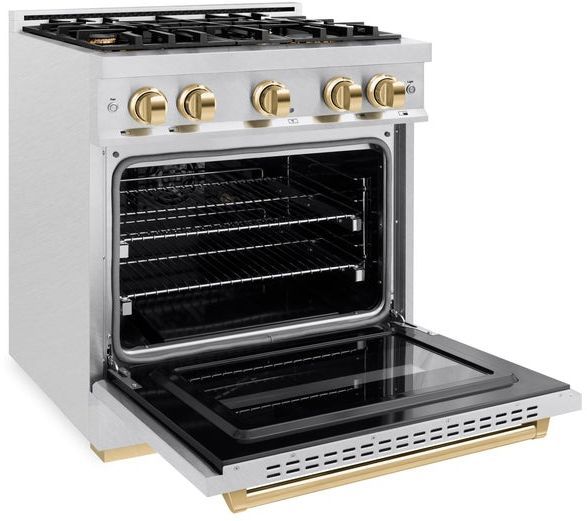 ZLINE Classic Autograph Edition 30" Satin Stainless Steel Pro Style Gas Range with Polished Gold Accents-3