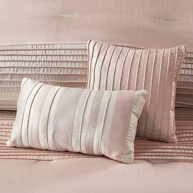 Olliix by Madison Park Amherst 7 Pieces Blush and Taupe Queen Comforter Set-3