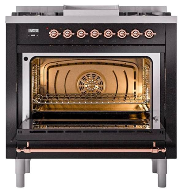 Ilve® Nostalgie II Noblesse 36'' Glossy Black Pro Style Dual Fuel Range with Copper Trim-2
