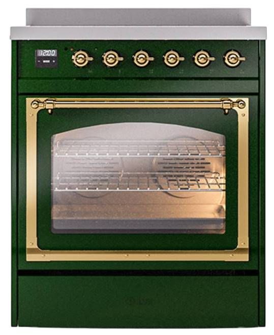 Ilve® Nostalgie II Noblesse 30'' Emerald Green Pro Style Induction Range with Brass Trim-1
