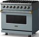 Viking® 5 Series 36" Novembery Sky Pro Style Dual Fuel (NG) Range with Brushed Brass Trim-3