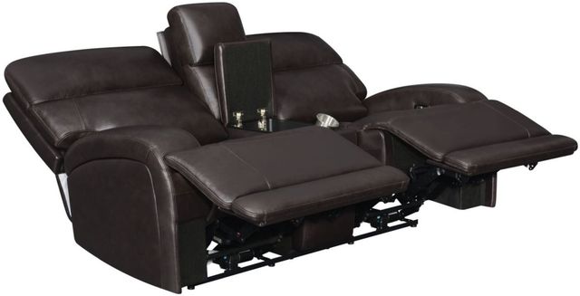 Coaster® Longport Dark Brown Power Reclining Upholstered Loveseat with Console-1
