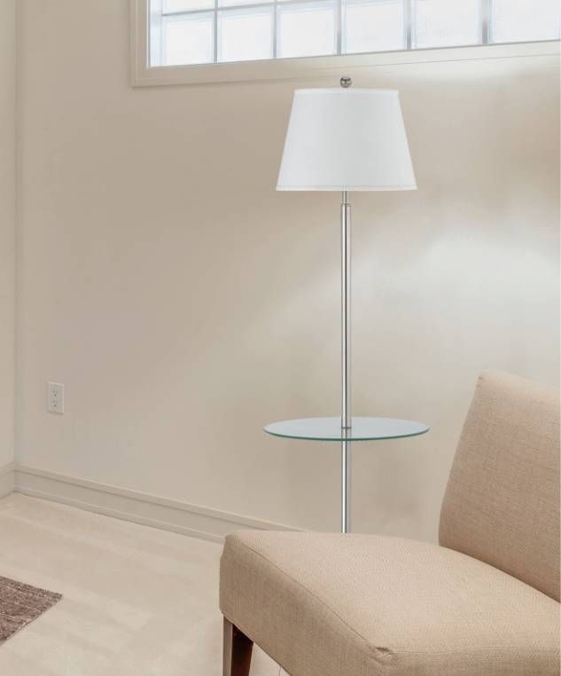 Cal® Lighting & Accessories Andros Brushed Steel Floor Lamp with Glass Tray-2