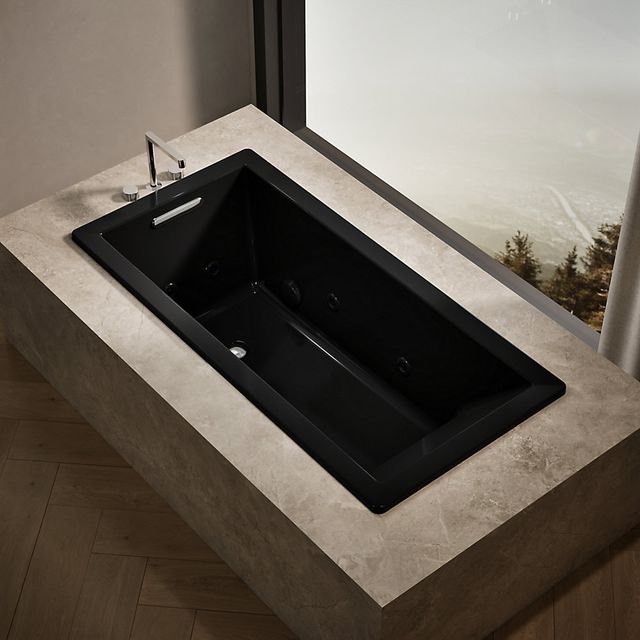 KOHLER® Underscore® Black 66" x 32" Drop-In Heated Whirlpool Bath-1