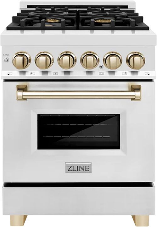 ZLINE Autograph Edition 24" Stainless Steel Pro Style Dual Fuel Range with Polished Gold Accents -0