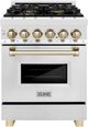 ZLINE Autograph Edition 24" Stainless Steel Pro Style Dual Fuel Range with Polished Gold Accents -0