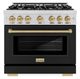 ZLINE Autograph Edition 36" Stainless Steel Pro Style Dual Fuel Range with Black Matte Door and Champagne Bronze Accents-0