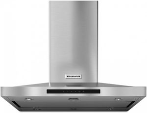 Front view of the KitchenAid® 36'' Stainless Steel Island Mount Canopy Range Hood