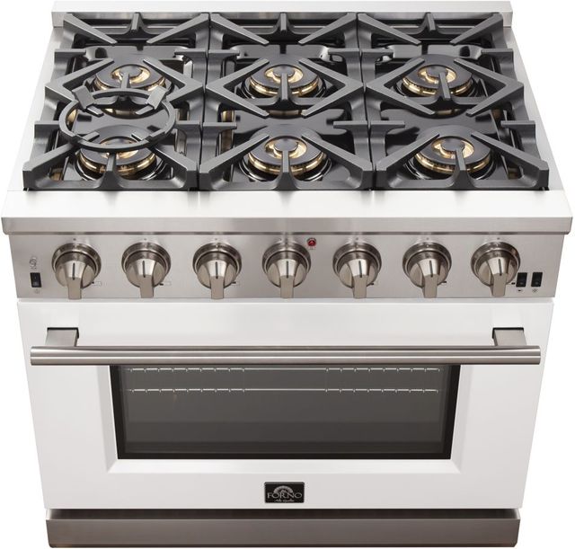 FORNO® Capriasca 36" Stainless Steel Pro Style Gas Range with White Door-4