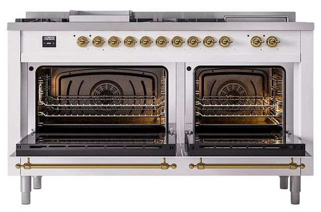 Ilve® Nostalgie II Noblesse 60'' Custom RAL Color Pro Style Dual Fuel Range with Brass Trim-1