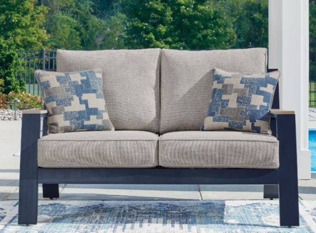 Signature Design by Ashley® Mabry Shores Driftwood/Navy Blue Aluminum/Fabric Outdoor Loveseat-1