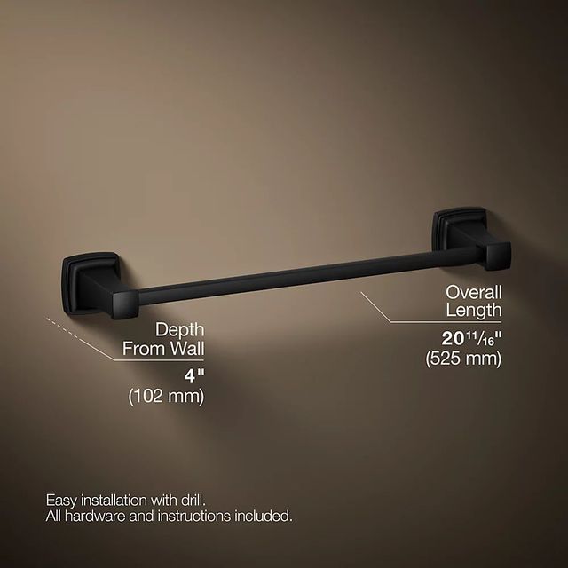 KOHLER® Riff® Matte Black 18" Towel Bar-2