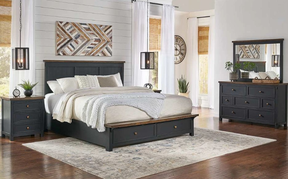 A-America® Stormy Ridge Chicory/Slate Black King Panel Storage Bed