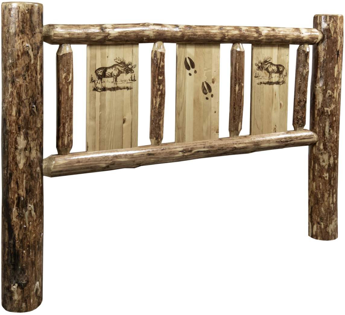 Montana Woodworks® Glacier Country Stained and Lacquered Full Youth Headboard with Laser Engraved Moose Design