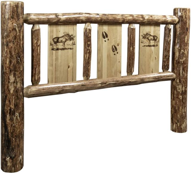 Montana Woodworks® Glacier Country Stained and Lacquered Full Youth Headboard with Laser Engraved Moose Design-0